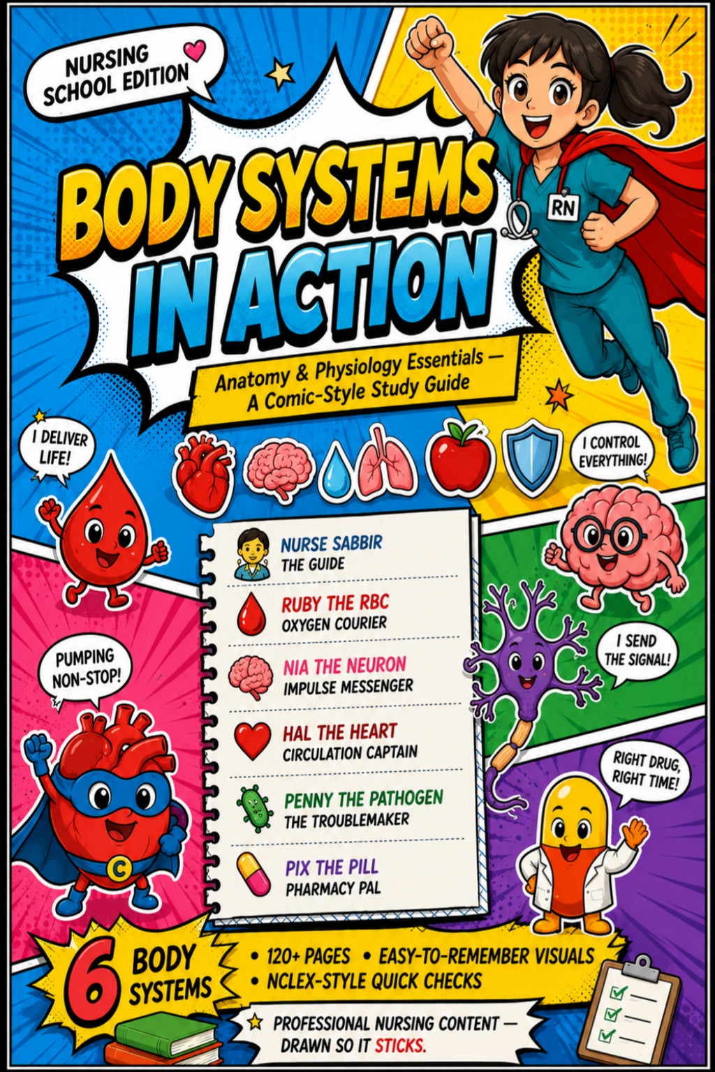 Body Systems in Action – Anatomy & Physiology Comic-Style Study Guide for Nursing Students