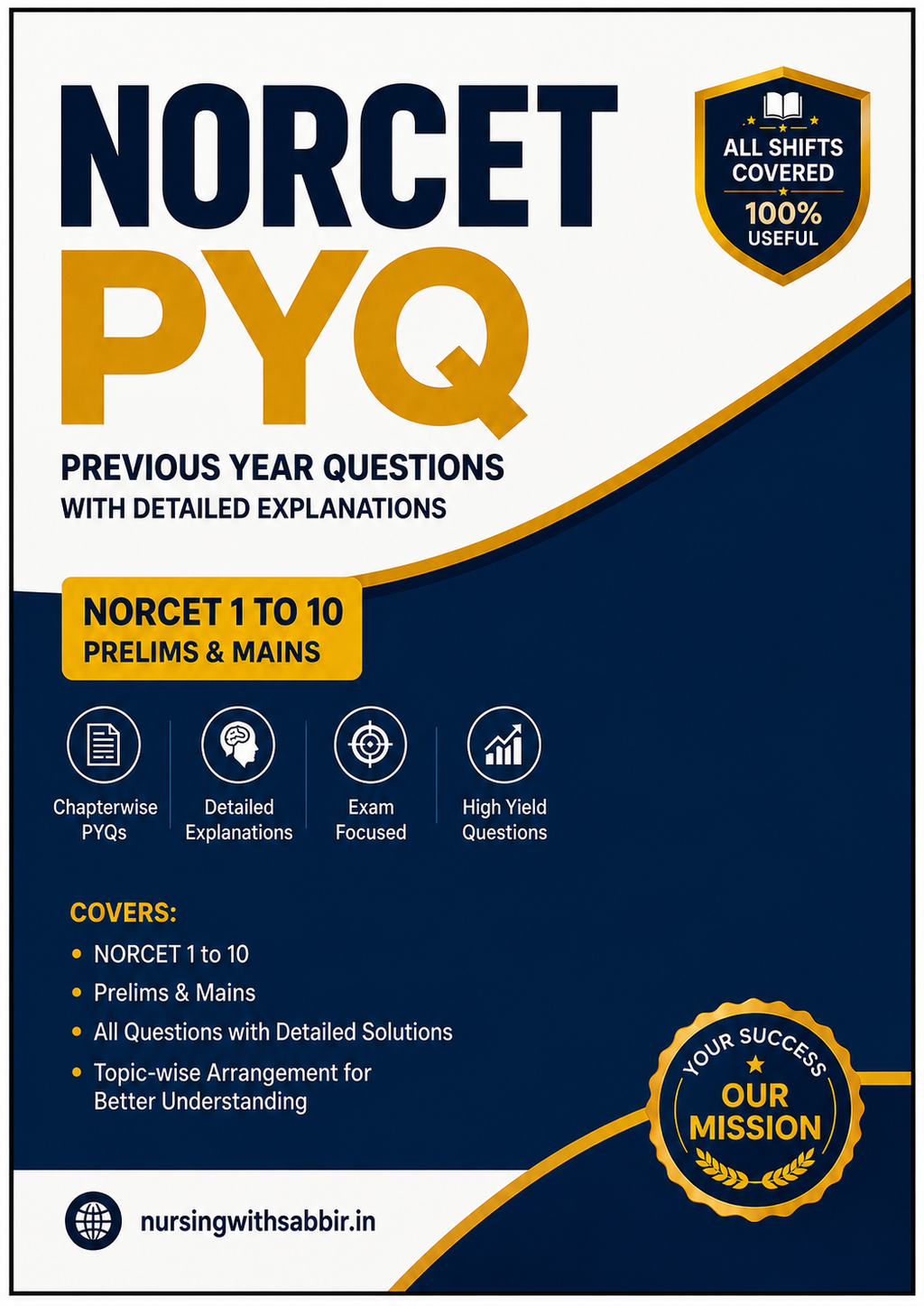 NORCET 1–10 PYQ Book | Prelims & Mains | Previous Year Questions with Detailed Explanations