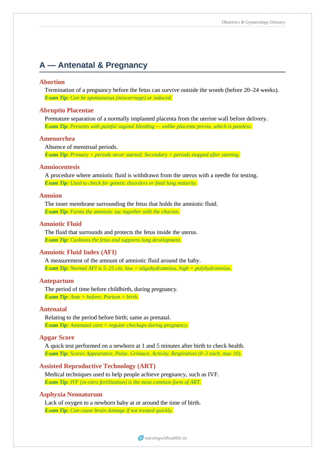 Obstetrics & Gynaecology Glossary |
Master the Essential OBG Terms